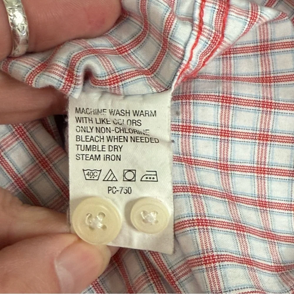 IZOD Red White Gingham Check Button Down Shirt XL 100% Cotton Classic Prep - Picture 7 of 8